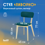 Стул Ливорно с мягким сиденьем, ткань Velutto 20 зеленый, корпус Водный лак, торцы Шпон Березы 4600 - Изображение 8
