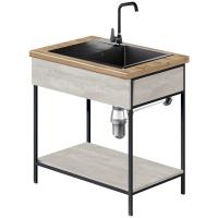 К-т: Тумба металл / ЛДСП LOFT Fantasy со столешницей (Дуб кр.зол.) 800*600*800, 1п. (Бетон); мойка врез. иск. гранит; смеситель