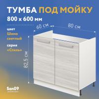 Тумба-подстолье с нижней полочкой, под кухонную мойку «Стиль» 800*600*820 (ясень шимо светлый)
