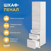 Шкаф-пенал для кухни с 3 выдвижными ящиками «Стиль» 400*585*2130, ясень шимо светлый