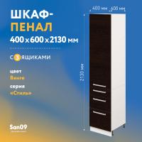 Шкаф-пенал для кухни с 3 выдвижными ящиками «Стиль» 400*585*2130, венге
