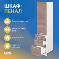 Шкаф-пенал для кухни с 3 выдвижными ящиками «Стиль» 400*585*2130, ясень шимо темный
